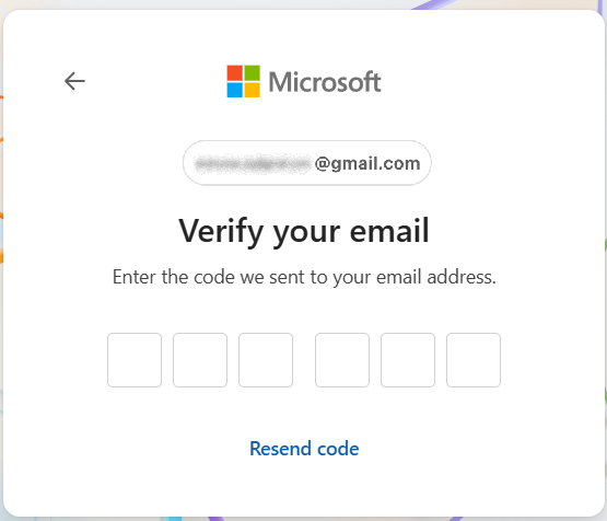 Verify email by entering the code sent to your email