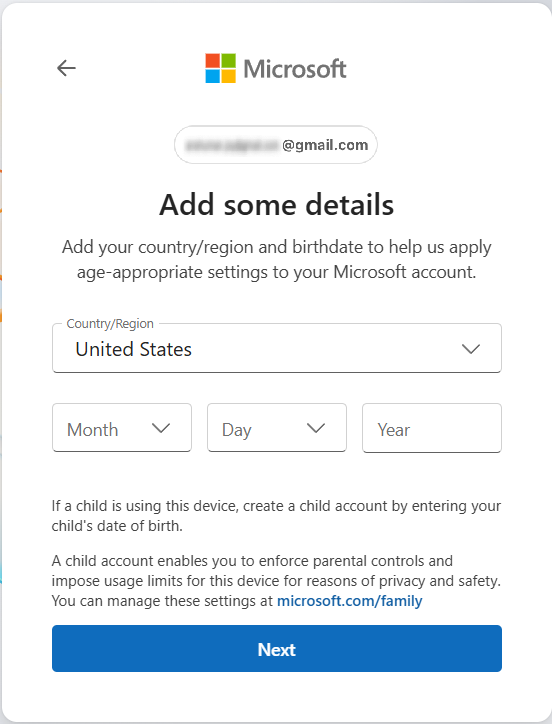 Add your country and birth date