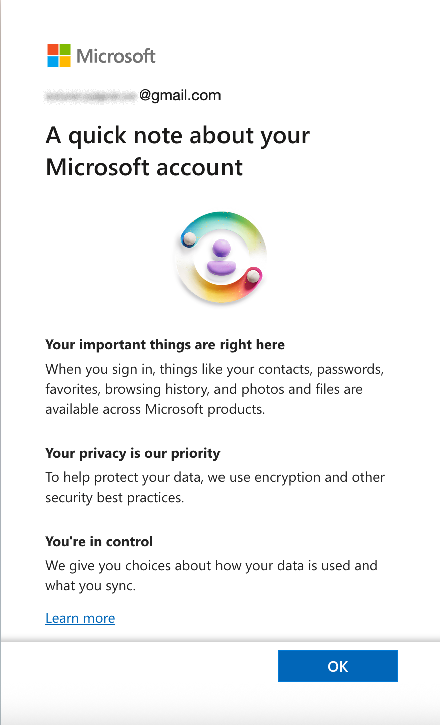 Quick note about the Microsoft account