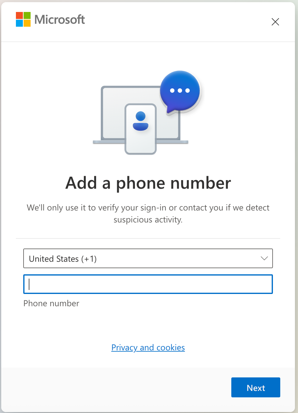 Add your phone number to the recovery method