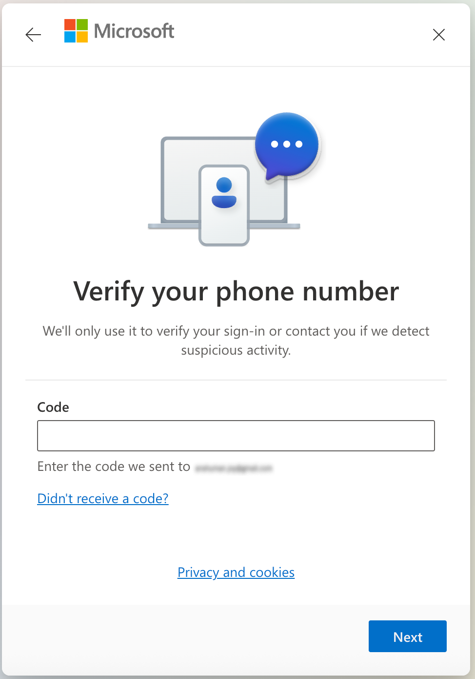 Verify phone number by entering the code sent to your phone