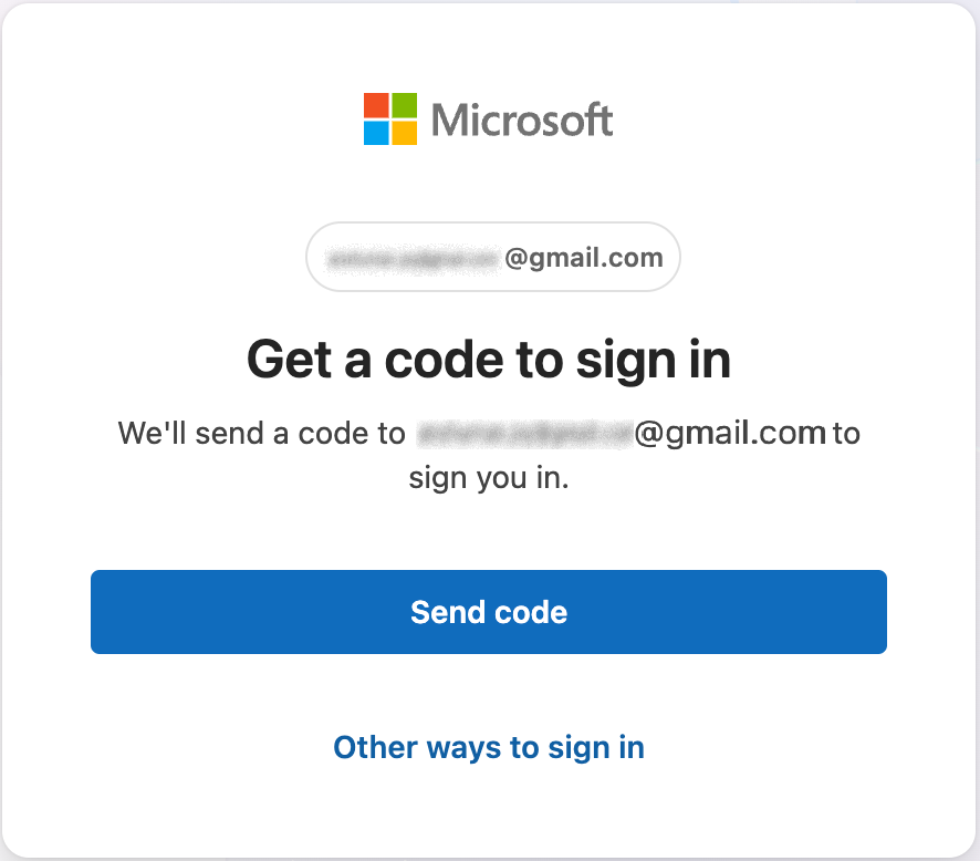 Send code to receive a one-time passcode by email