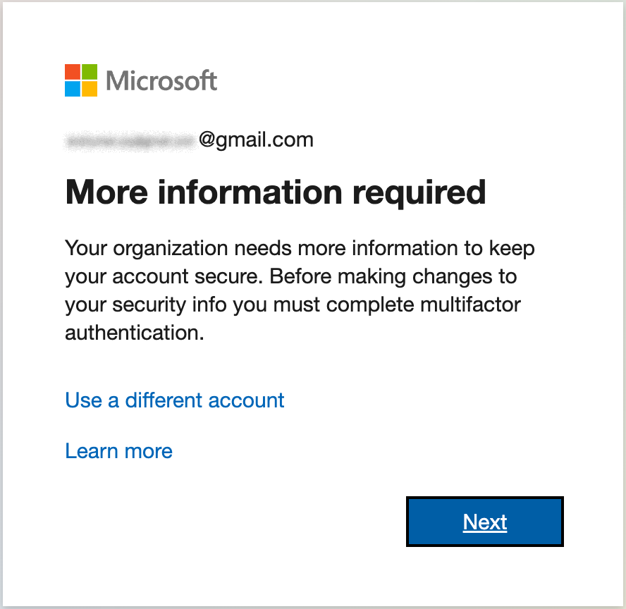 More information required to set up Multi-Factor Authentication