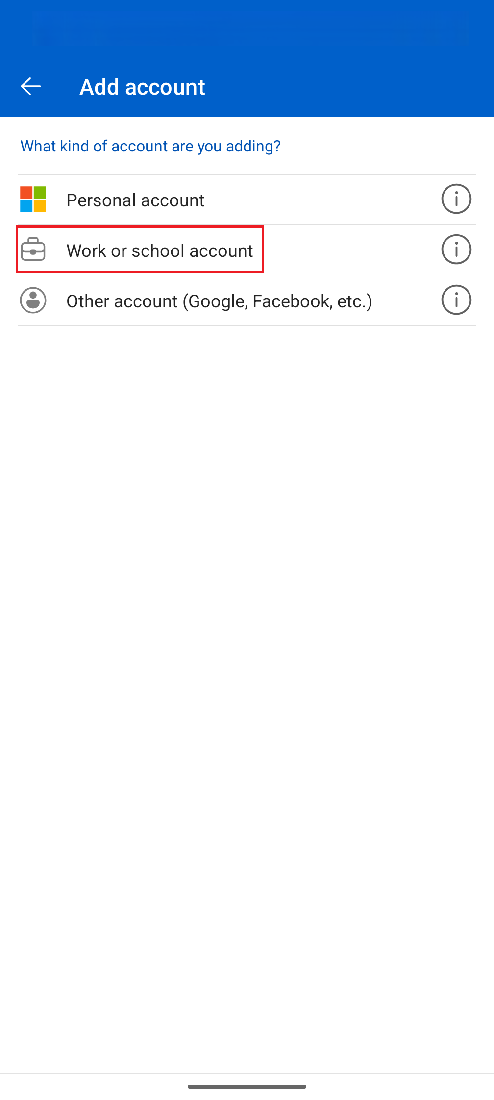 Choose Work or school account