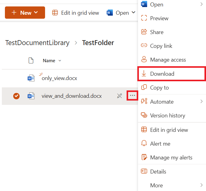 Check download option in SharePoint Online